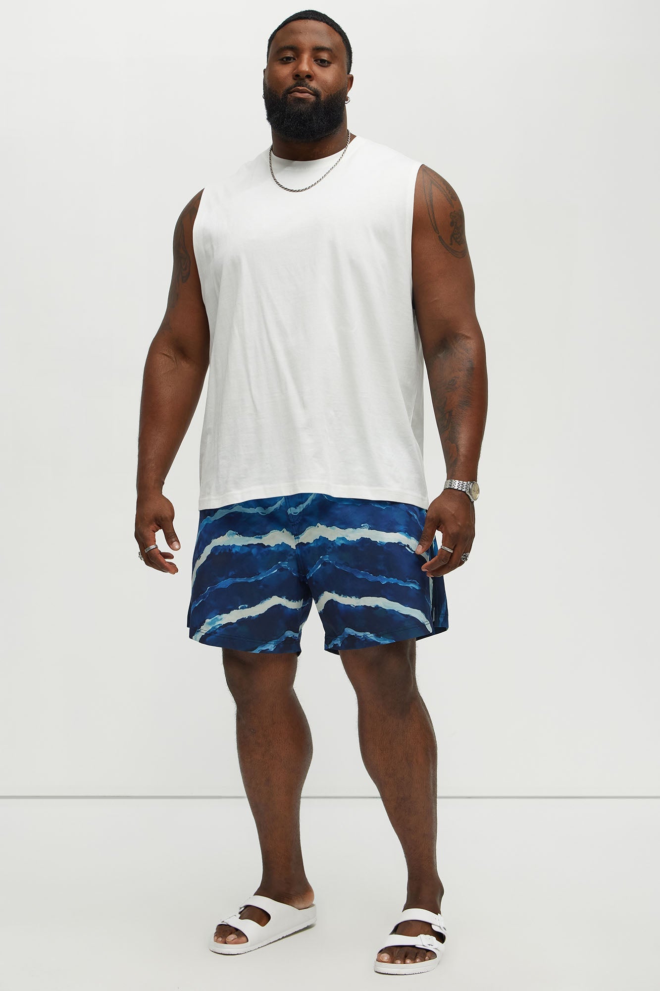Rolling Waves Printed Swim Mid Trunk - Blue/combo