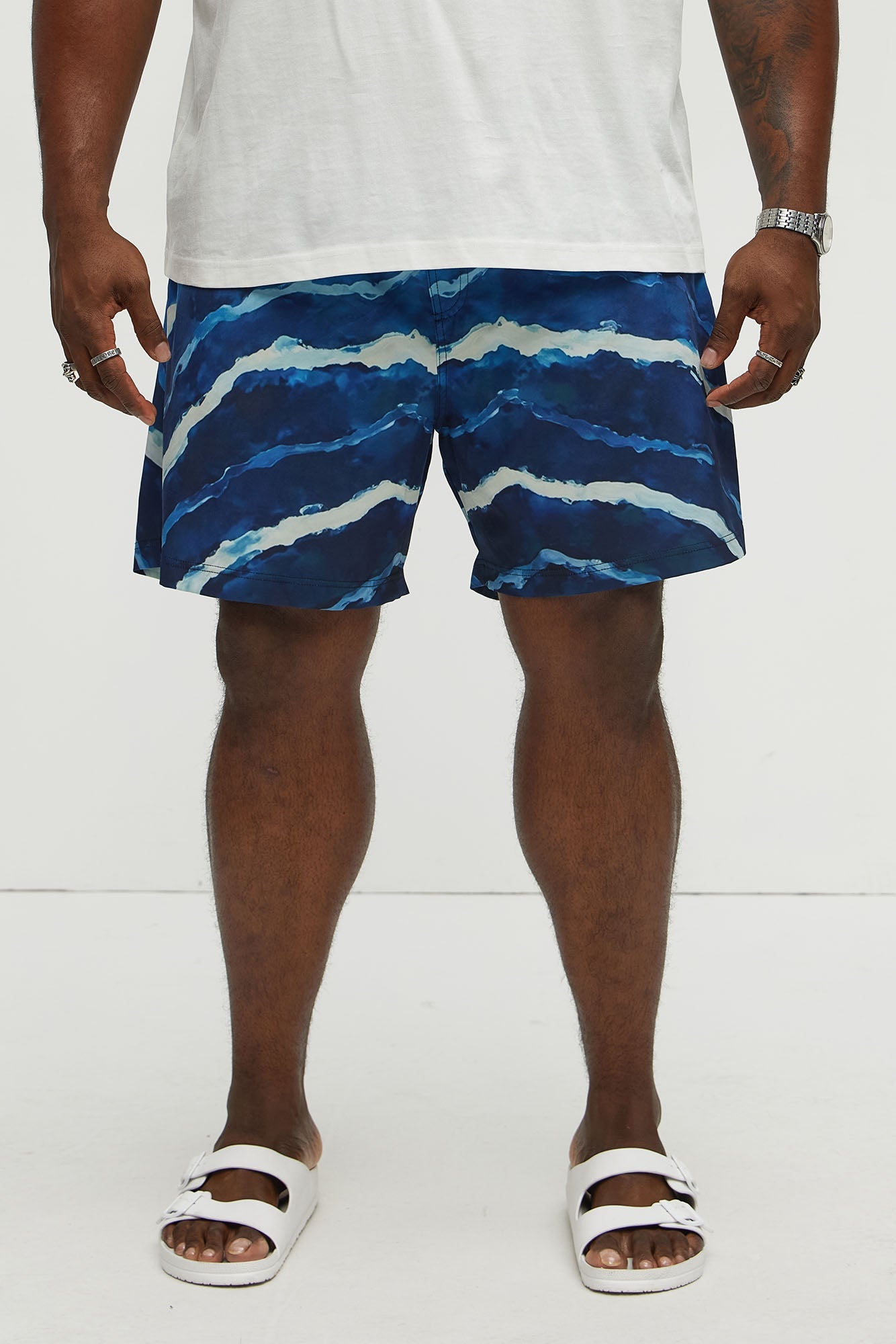 Rolling Waves Printed Swim Mid Trunk - Blue/combo