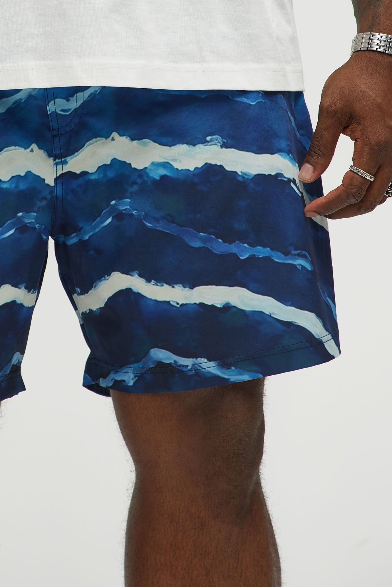Rolling Waves Printed Swim Mid Trunk - Blue/combo