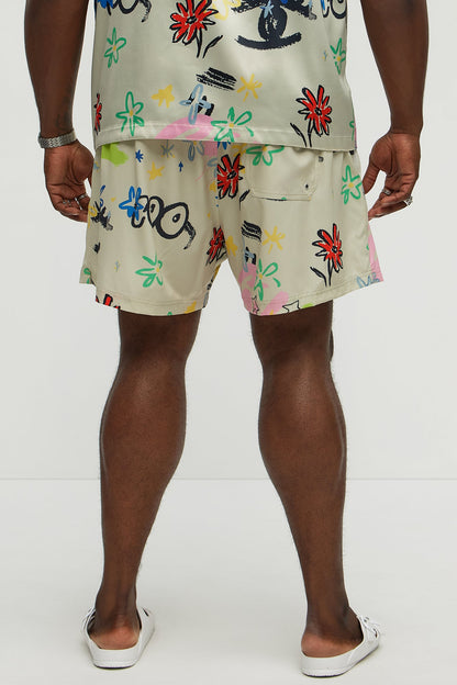 Graffiti Bloom Swim Trunk 6″ - Multi Color