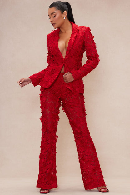 Denise Embroidered Blazer - Red