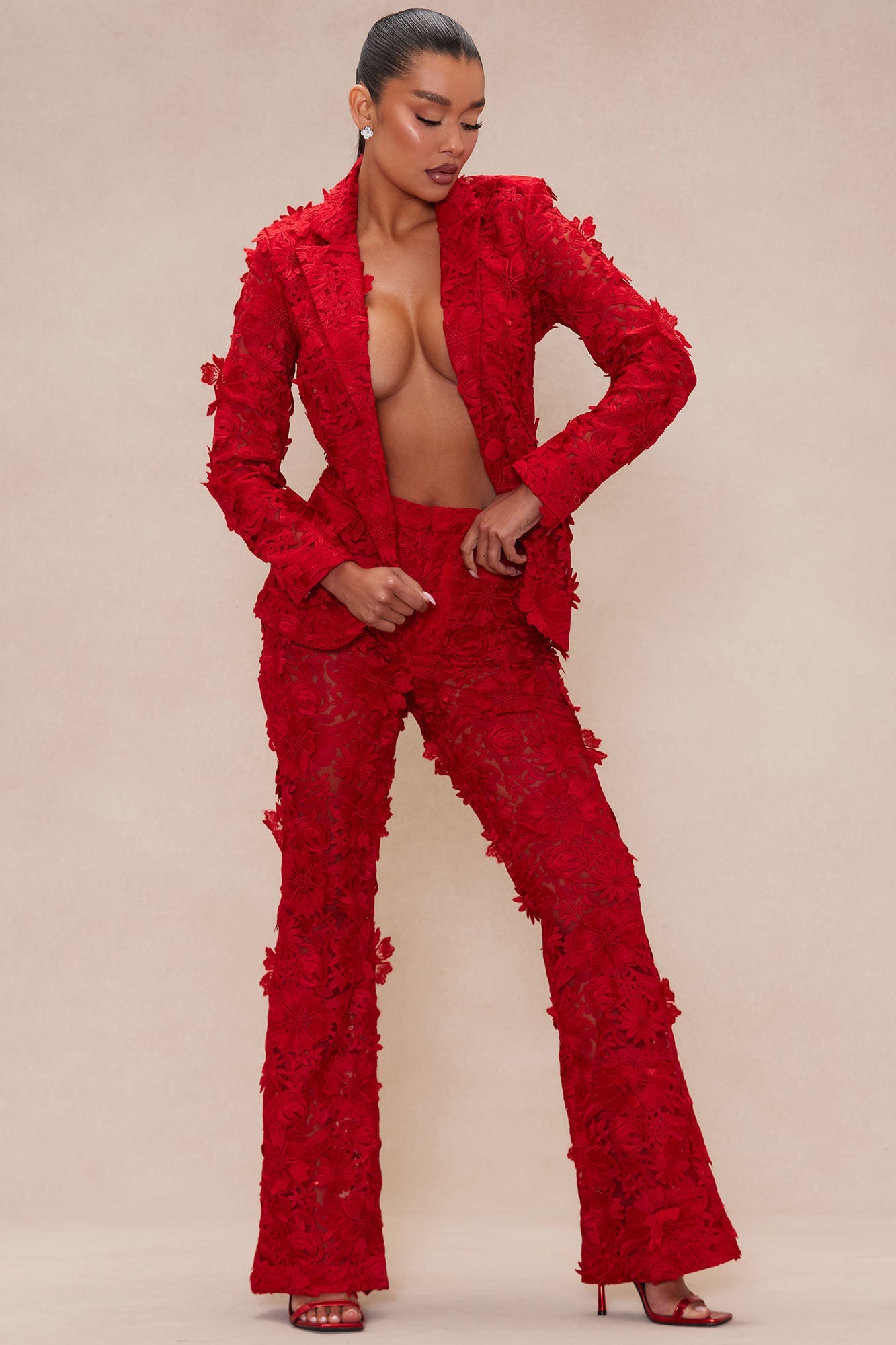 Denise Embroidered Pants - Red