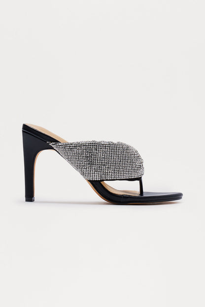 Rowie Rhinestone Thong Heels - Black