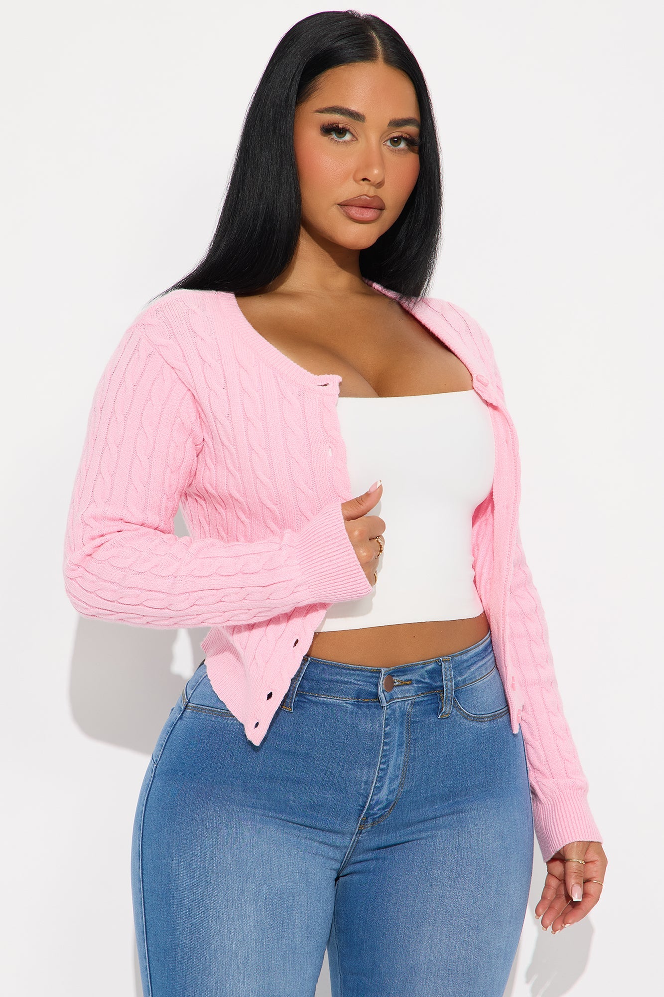 Elowen Cable Knit Cardigan - Pink