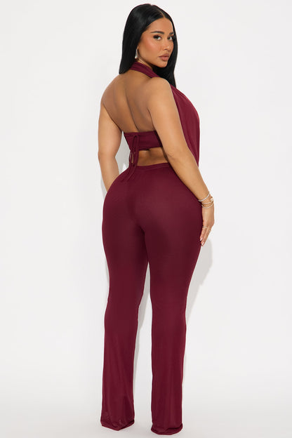 Make It Yours Mesh 3 Piece Pant Set - Burgundy