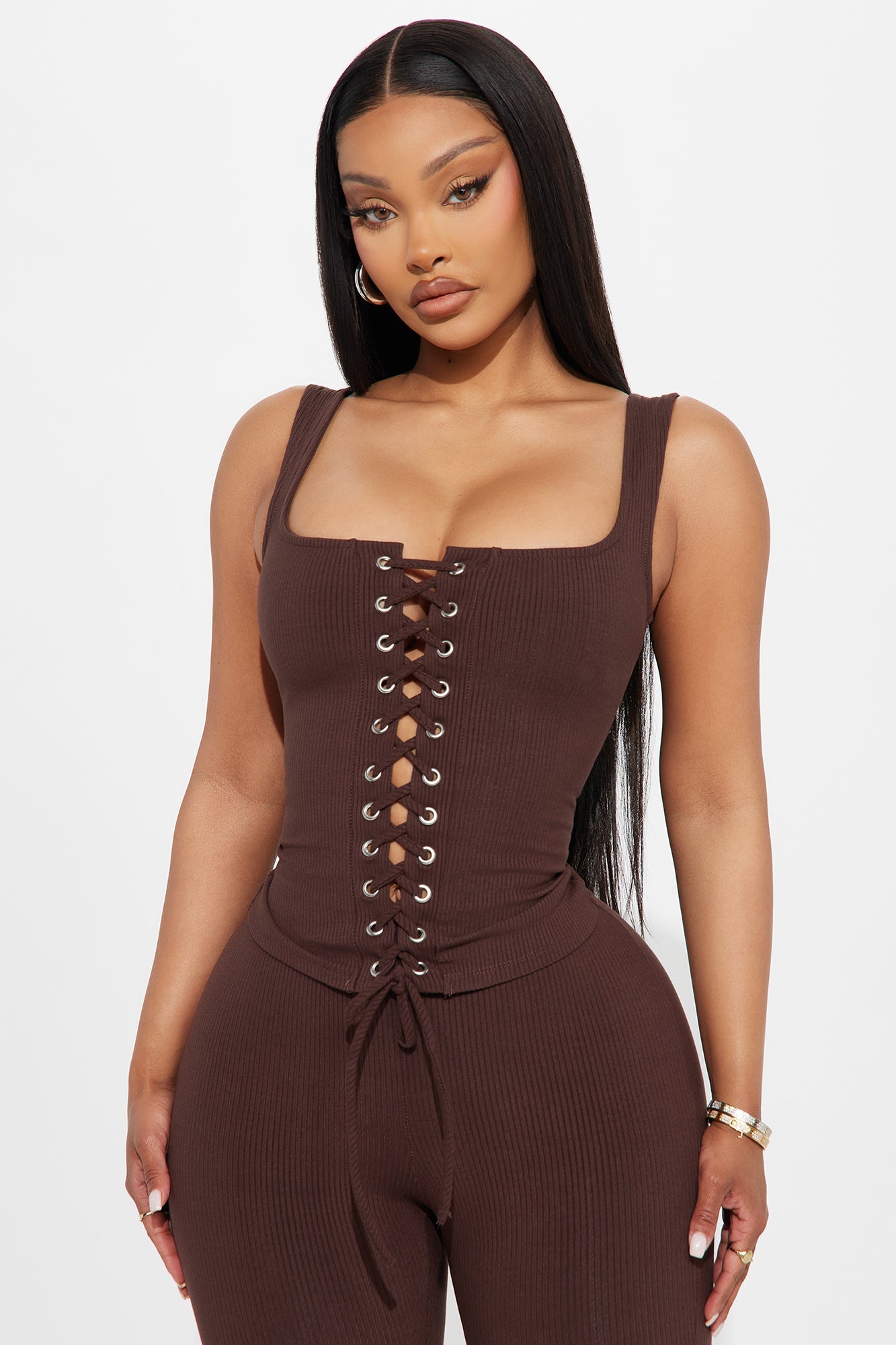 Carina Snatched Pant Set - Chocolate