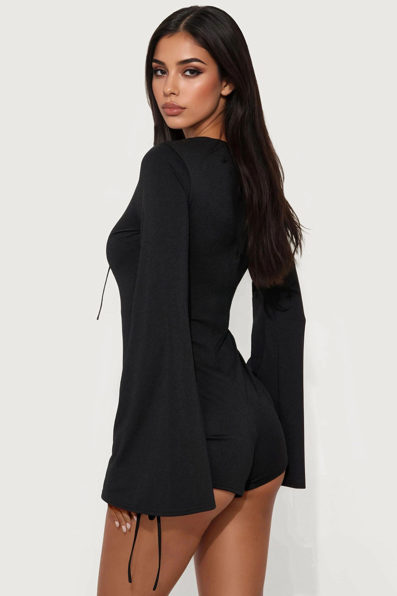 Live A Little Lace Up Micro Short Romper - Black