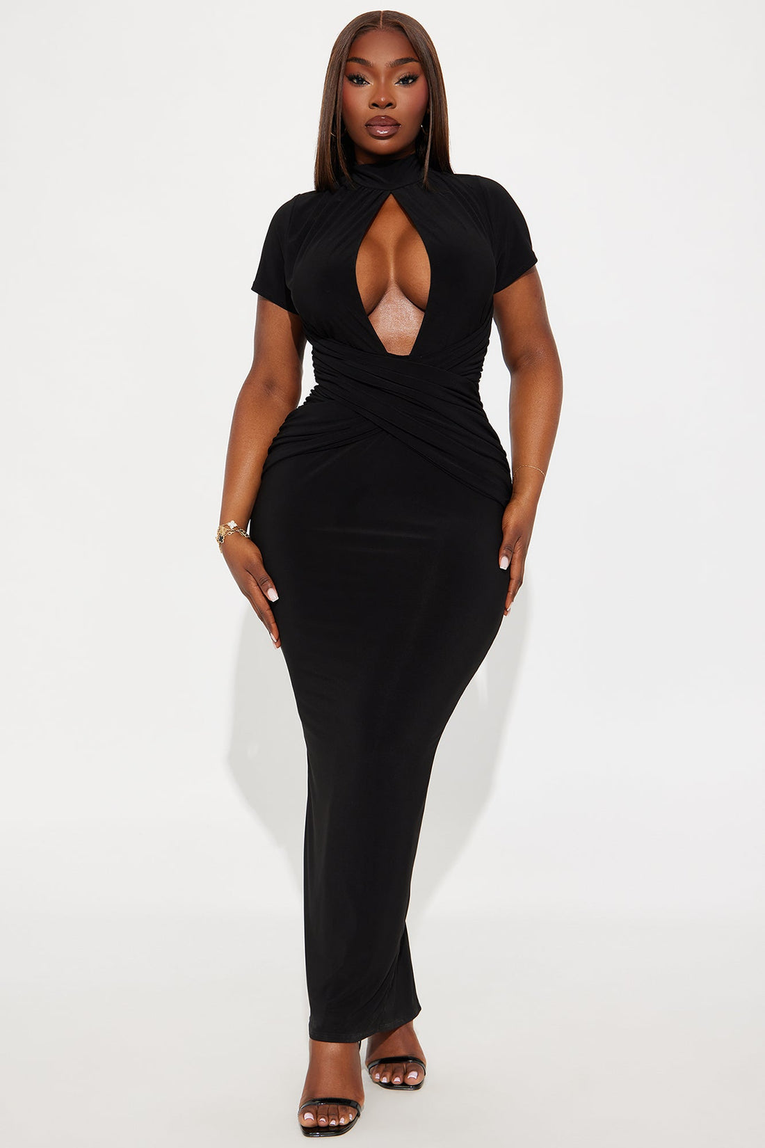 Shania Cut Out Mock Neck Maxi Dress - Black