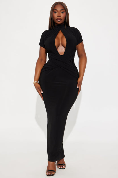 Shania Cut Out Mock Neck Maxi Dress - Black