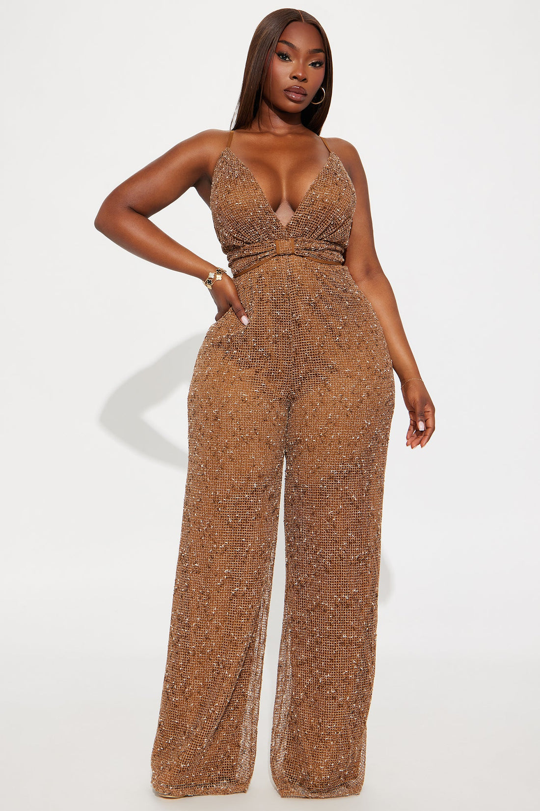Lost In You Crochet Wide Leg Jumpsuit - Mocha/combo