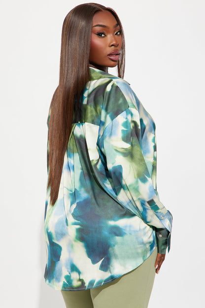 Artsy Moments Satin Shirt - Blue/combo