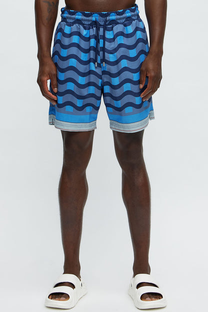 Sculpted Waves Printed Swim Classic Trunk - Blue