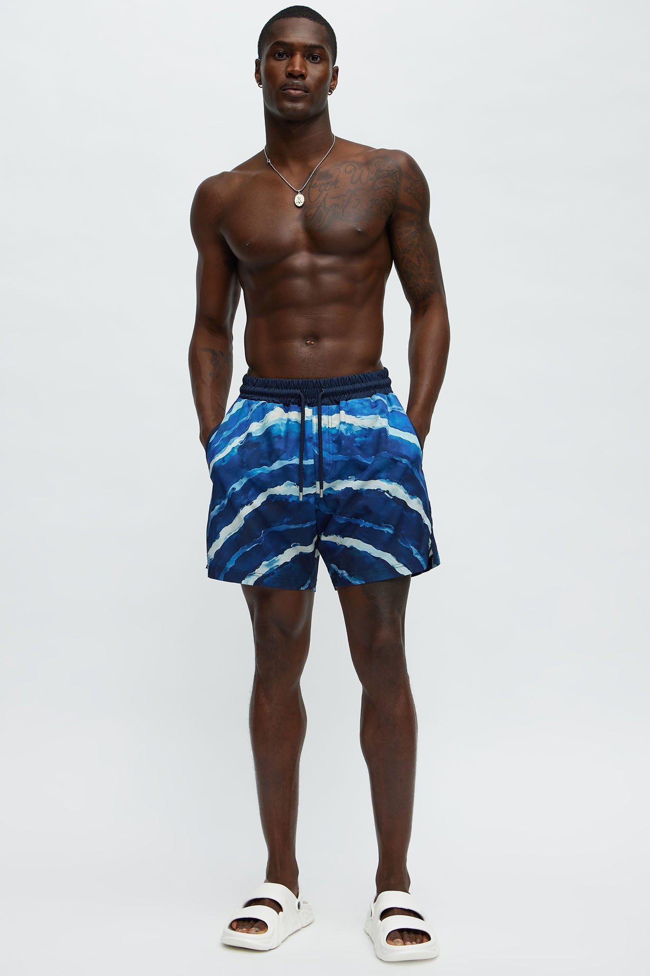 Rolling Waves Printed Swim Mid Trunk - Blue/combo