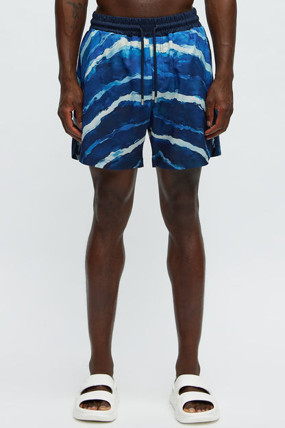 Rolling Waves Printed Swim Mid Trunk - Blue/combo
