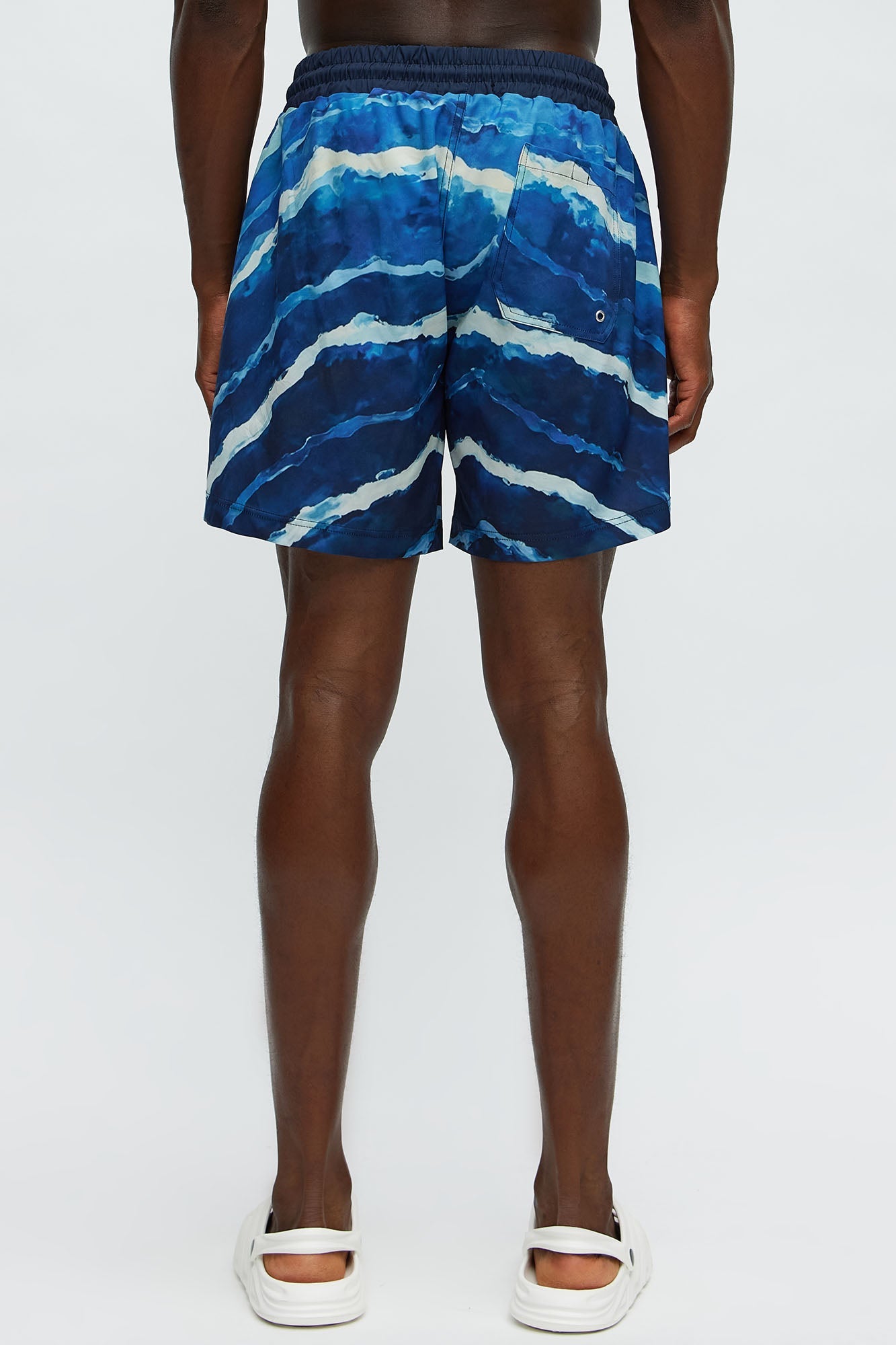 Rolling Waves Printed Swim Mid Trunk - Blue/combo