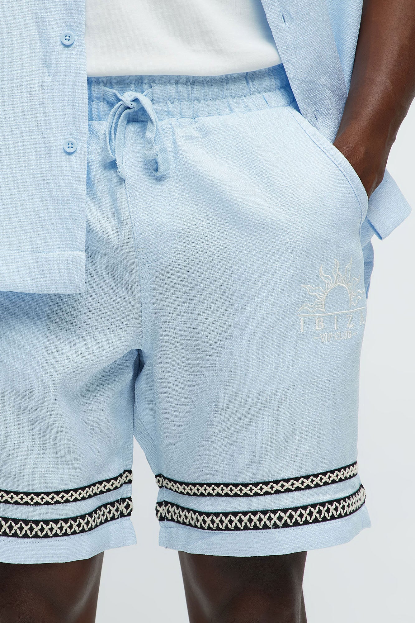 Ibiza VIP Club Linen Like Relaxed Shorts - Light Blue