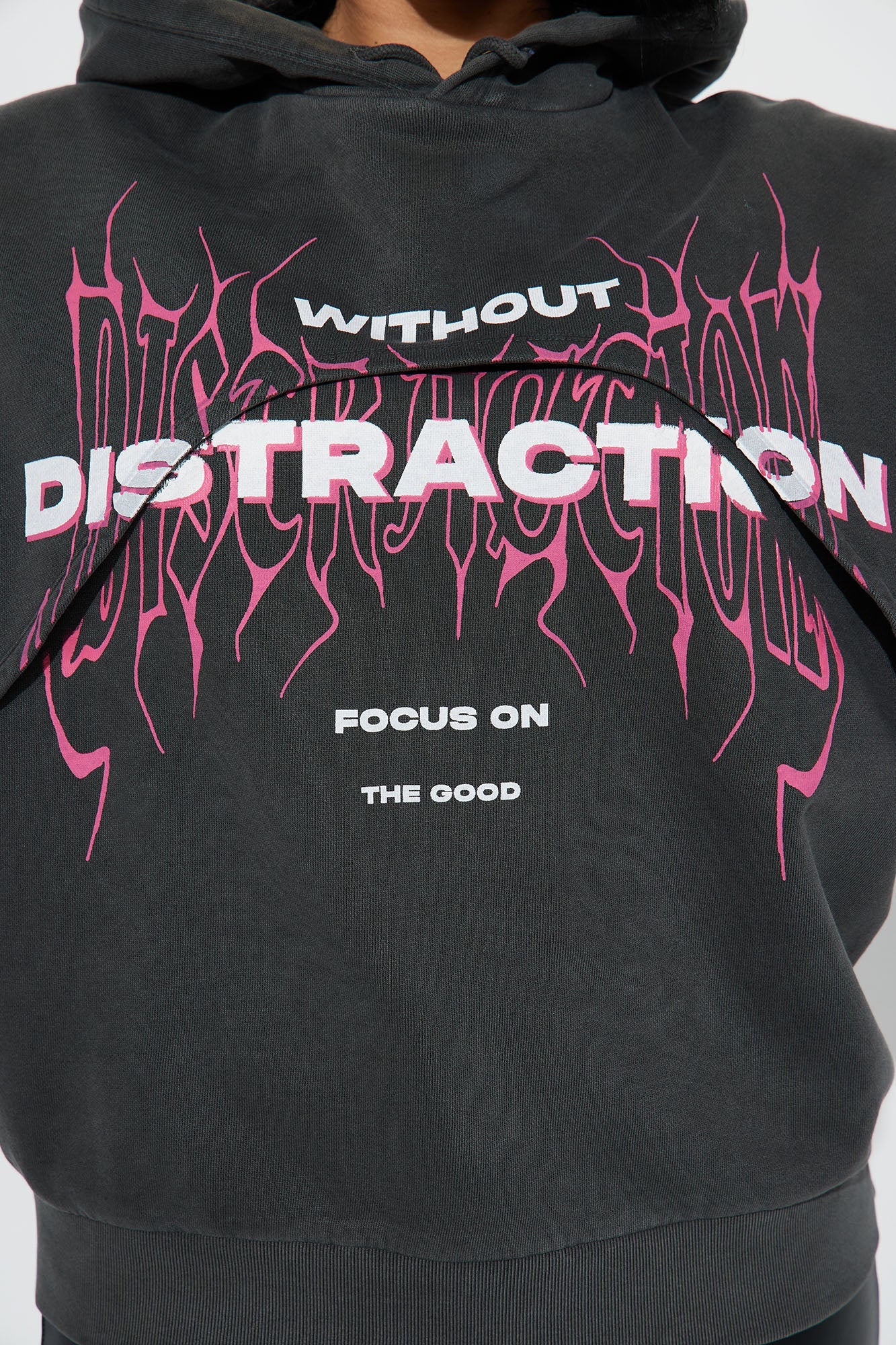 No Distractions Graphic Hoodie - Charcoal