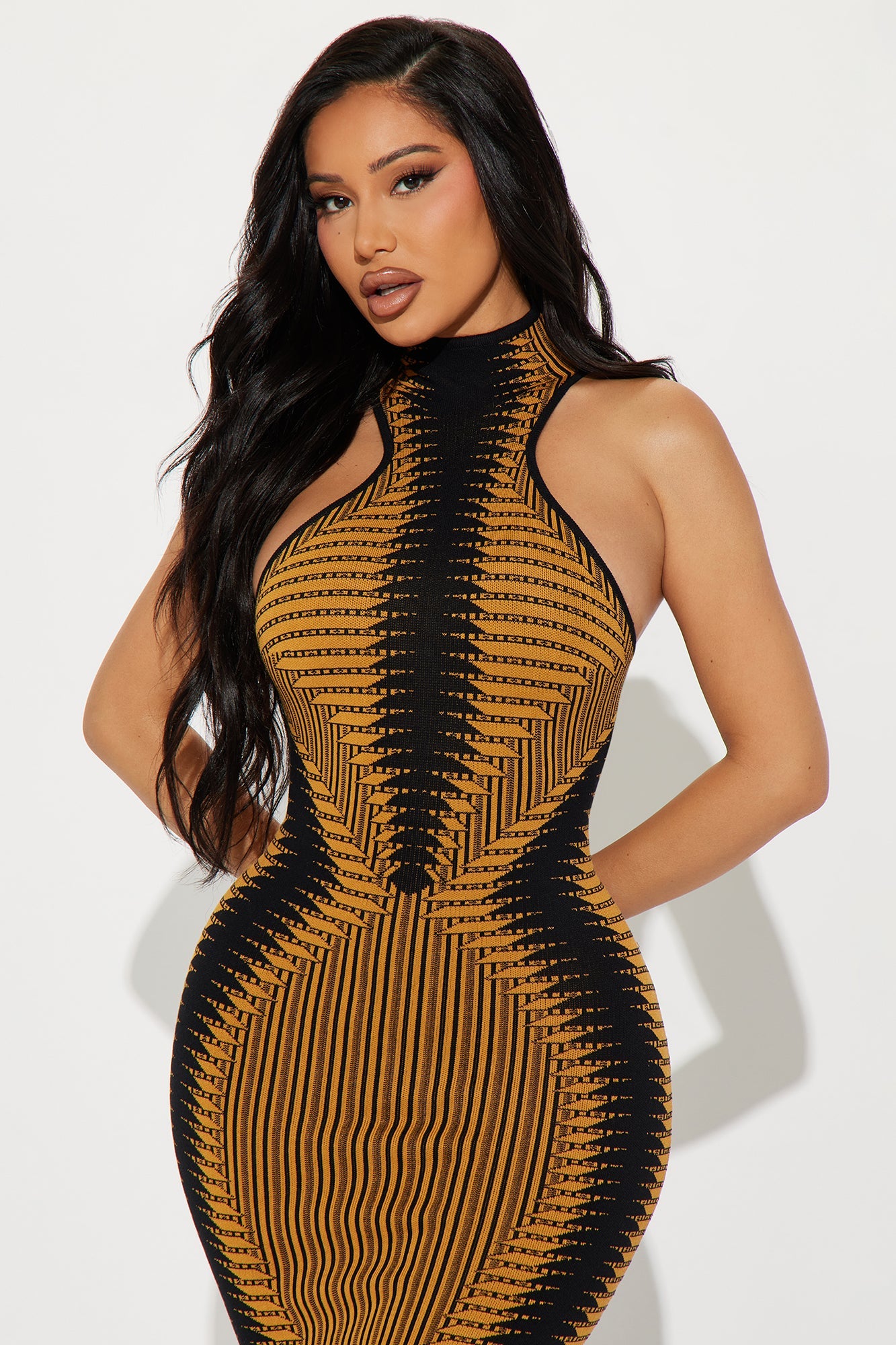 Shine Your Light Sweater Midi Dress - Gold/Black
