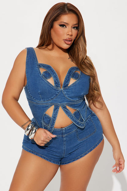 Butterfly Wish Denim Short Set - Medium Wash