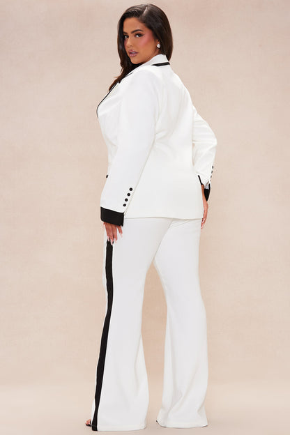Frederica Blazer Pant Suit Set - White/Black