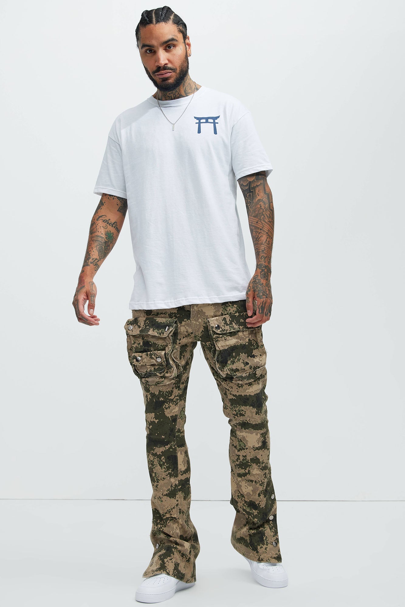 With The Hidden Camo Stacked Skinny Flare Pants - Camouflage