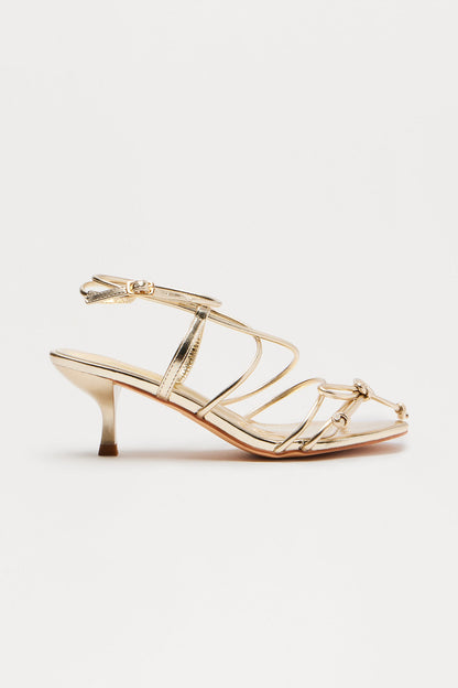 Bexie Bow Ankle Strap Heels - Gold