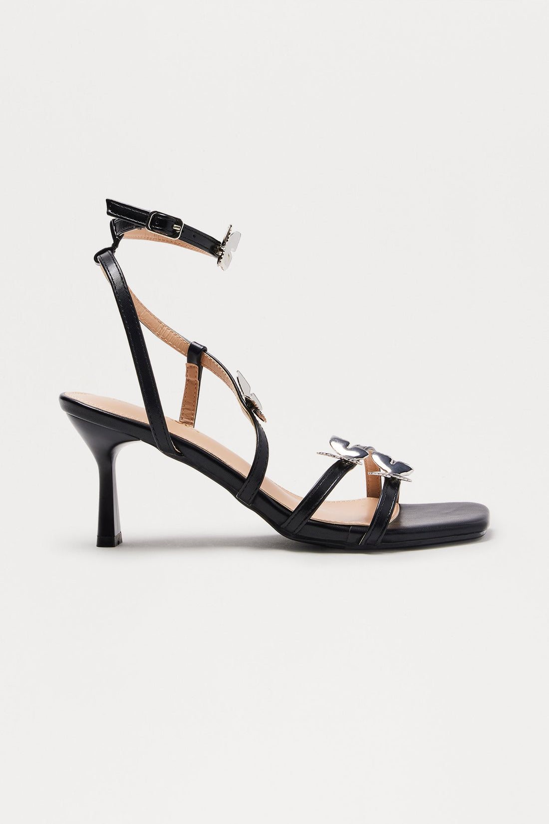 Rina Butterfly Ankle Strap Heels - Black