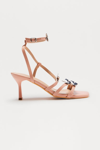 Rina Butterfly Ankle Strap Heels - Nude