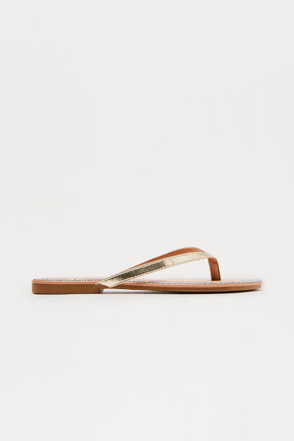 Opal Rhinestone Trim Flip Flops - Gold