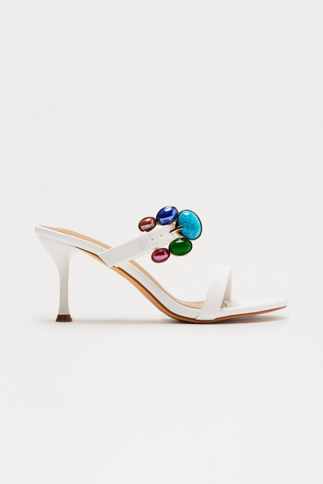 Jaziel Stone Buckle Mules - White