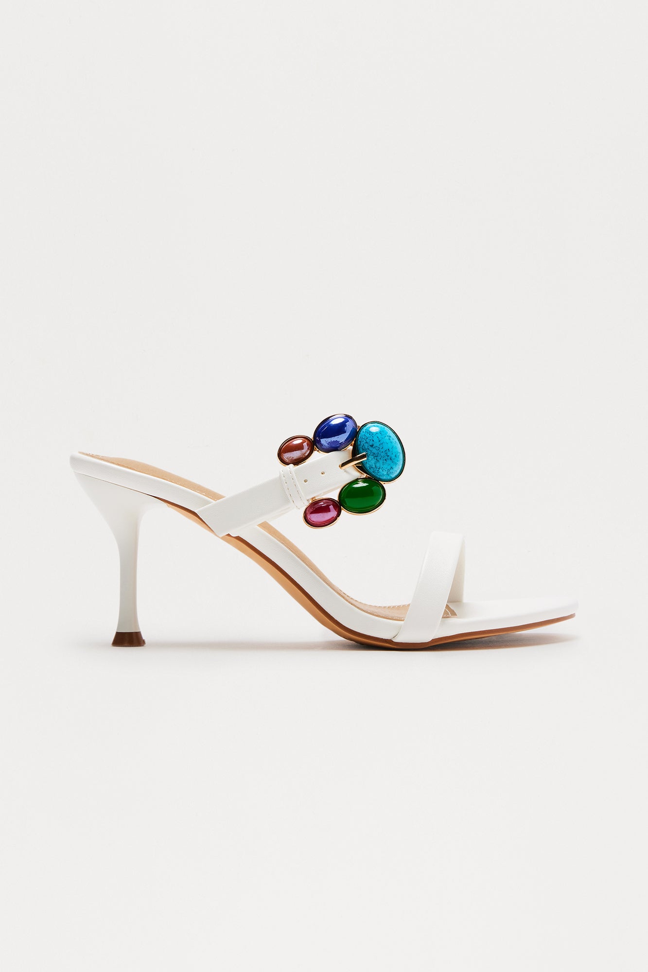 Jaziel Stone Buckle Mules - White