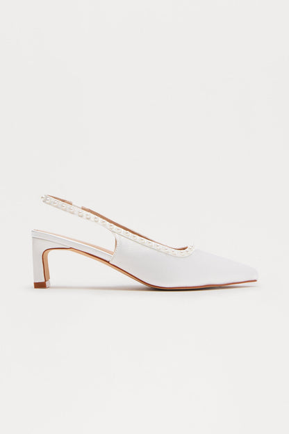 Amore Satin Pearl Pumps - White