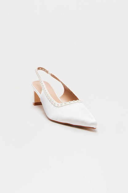 Amore Satin Pearl Pumps - White