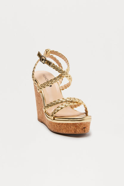 Raven Braided Cork Wedges - Gold