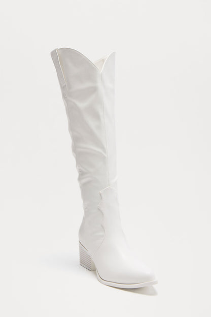 Camper Knee High Cowboy Boots - White
