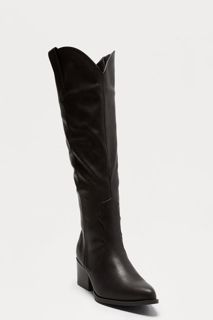 Camper Knee High Cowboy Boots - Black