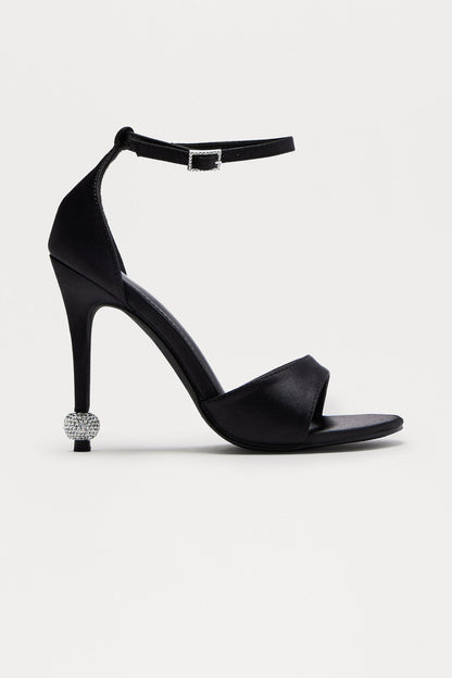 Charlene Satin Ankle Strap Heels - Black