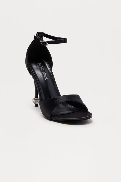 Charlene Satin Ankle Strap Heels - Black