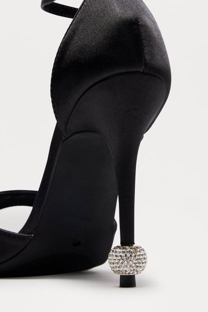 Charlene Satin Ankle Strap Heels - Black