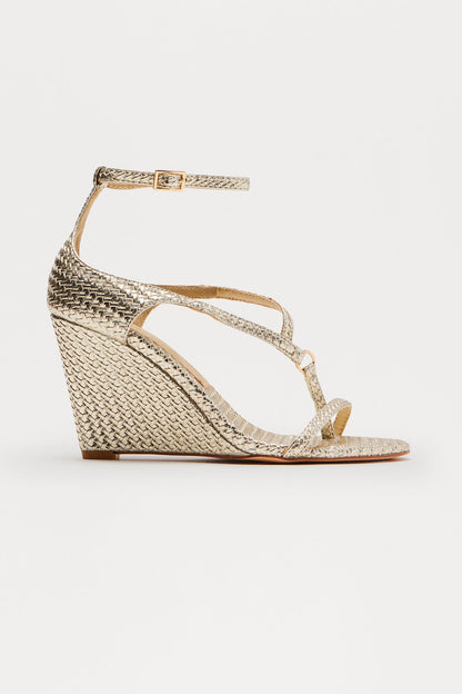 Vania Ankle Strap Wedges - Gold