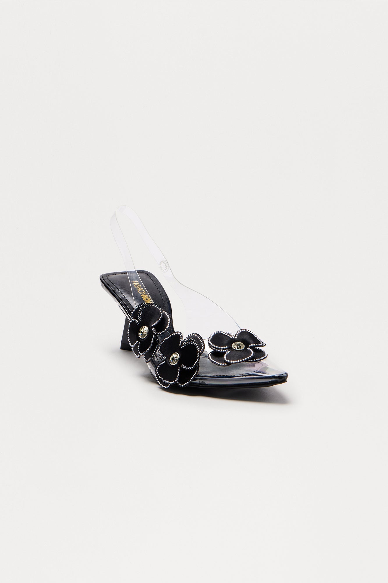 Mareah Flower Clear Slingback Pumps - Black