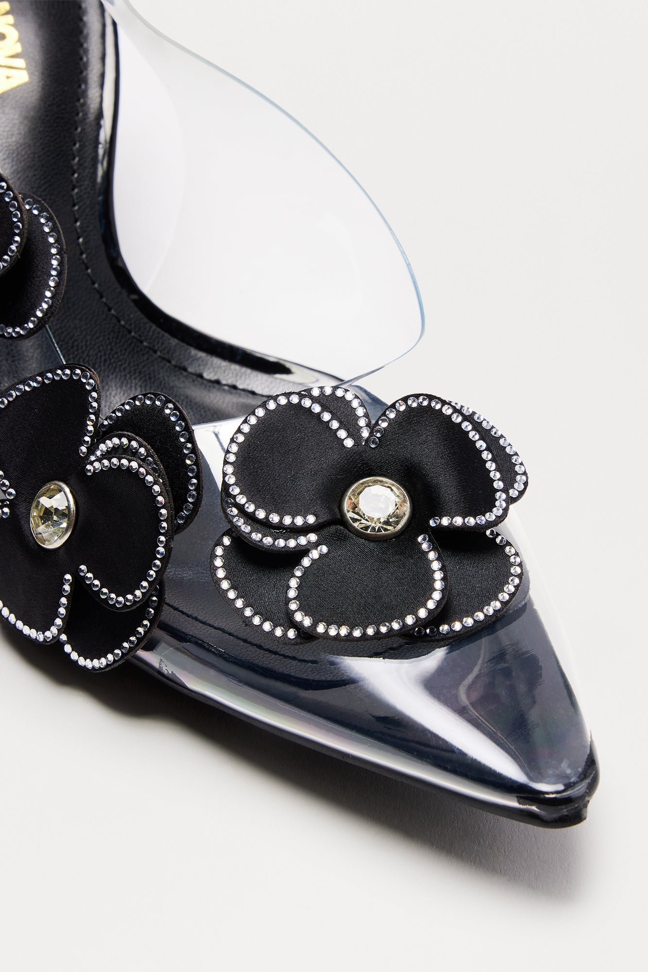Mareah Flower Clear Slingback Pumps - Black