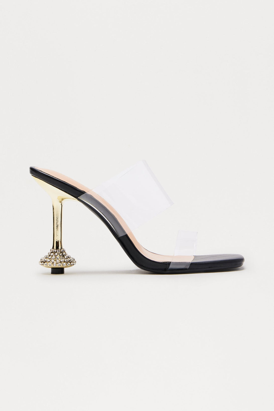 Leta Clear Strap Rhinestone Heels - Black