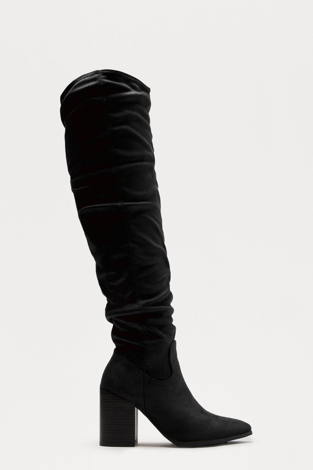 Della Ruched Thigh High Boots - Black