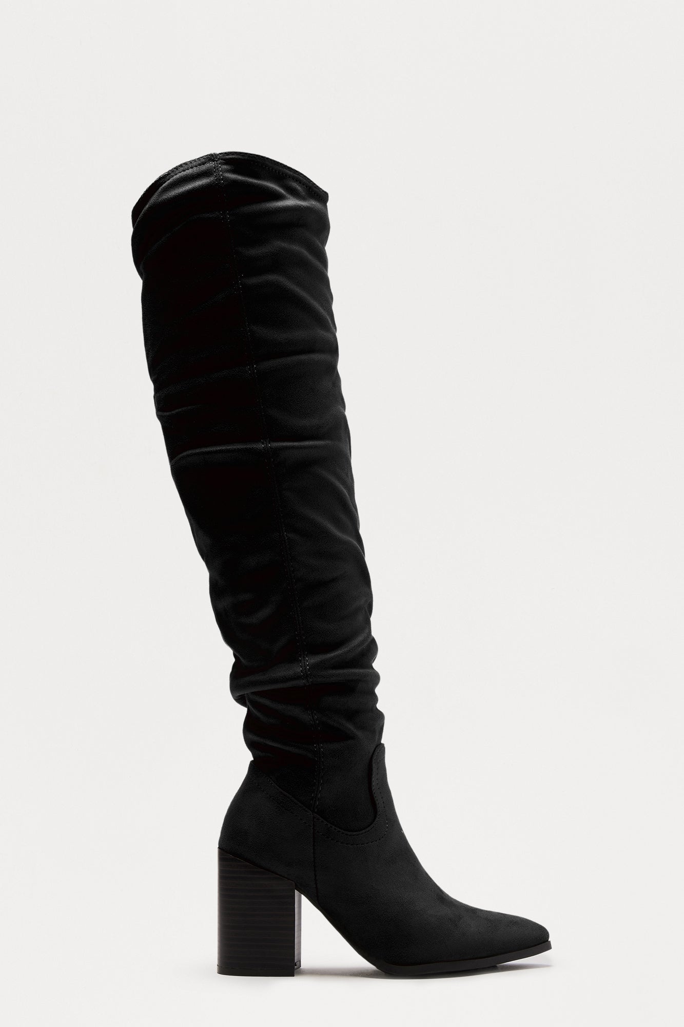 Della Ruched Thigh High Boots - Black