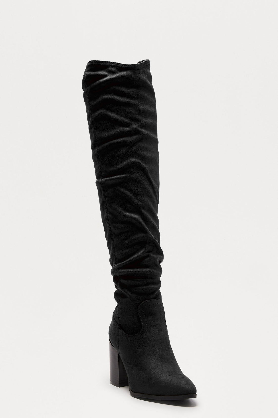 Della Ruched Thigh High Boots - Black