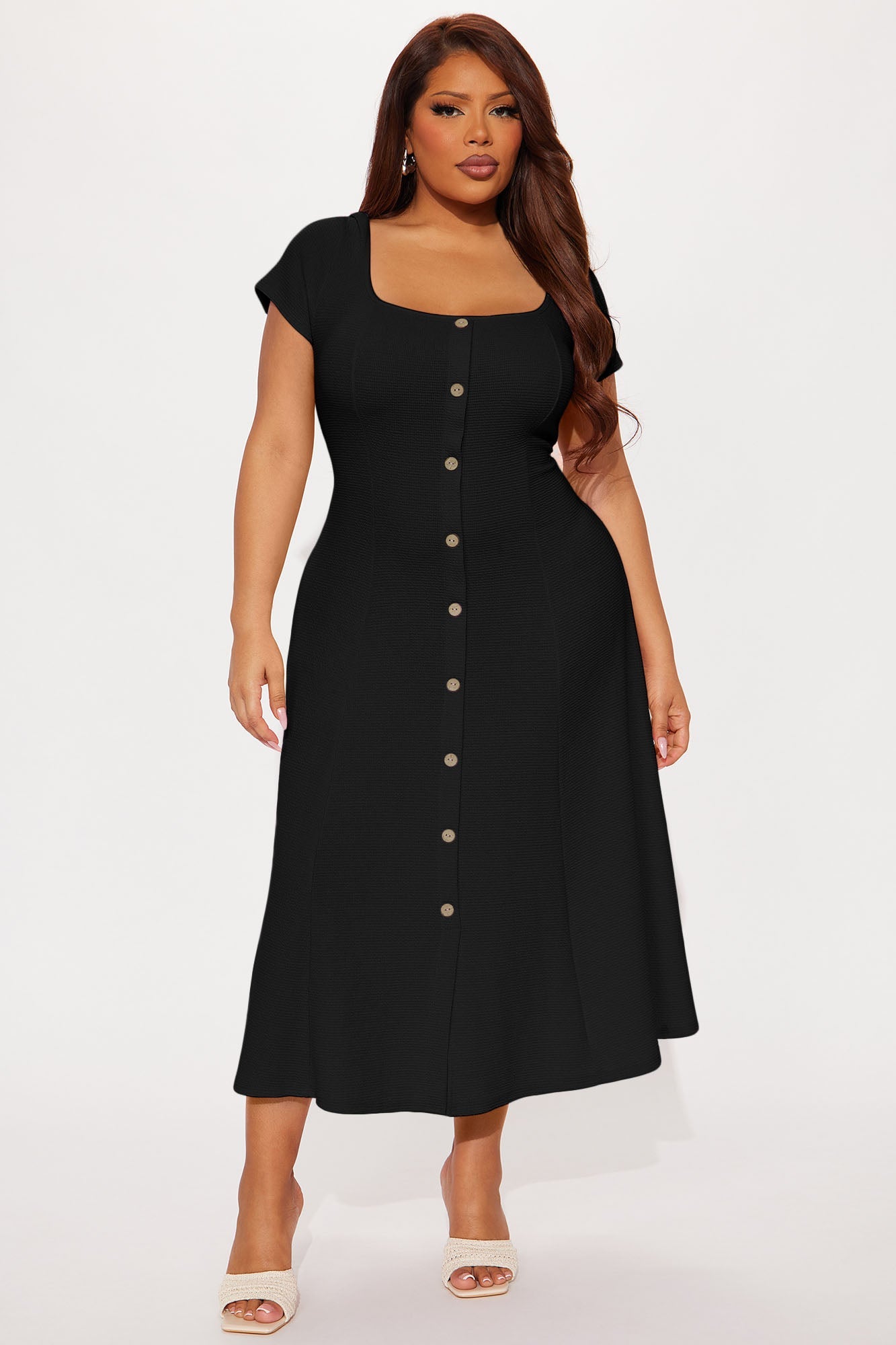 Just A Moment Scoop Neck Midi Dress - Black