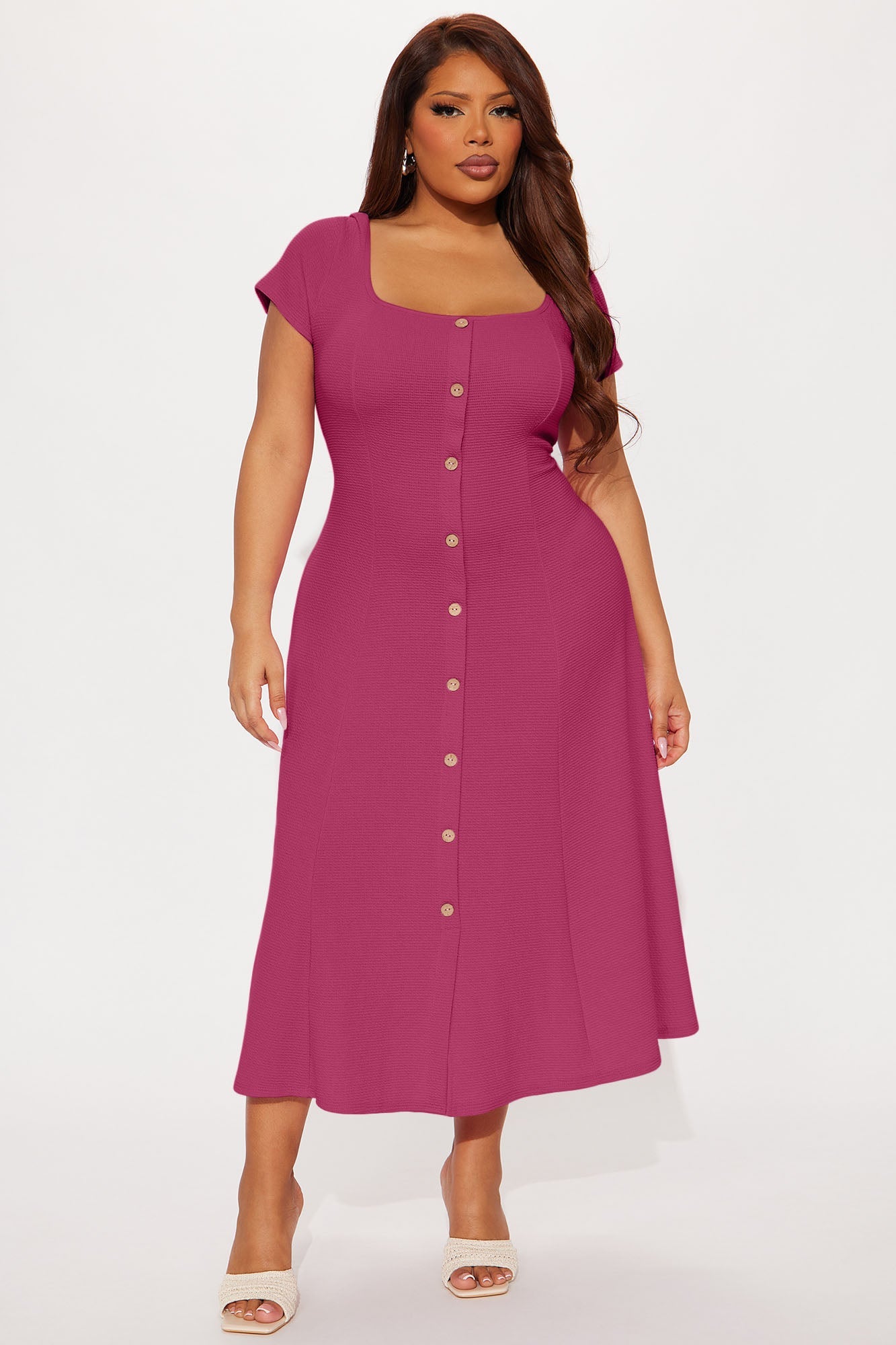 Just A Moment Scoop Neck Midi Dress - Magenta