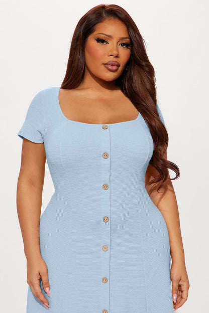 Just A Moment Scoop Neck Midi Dress - Dusty Blue