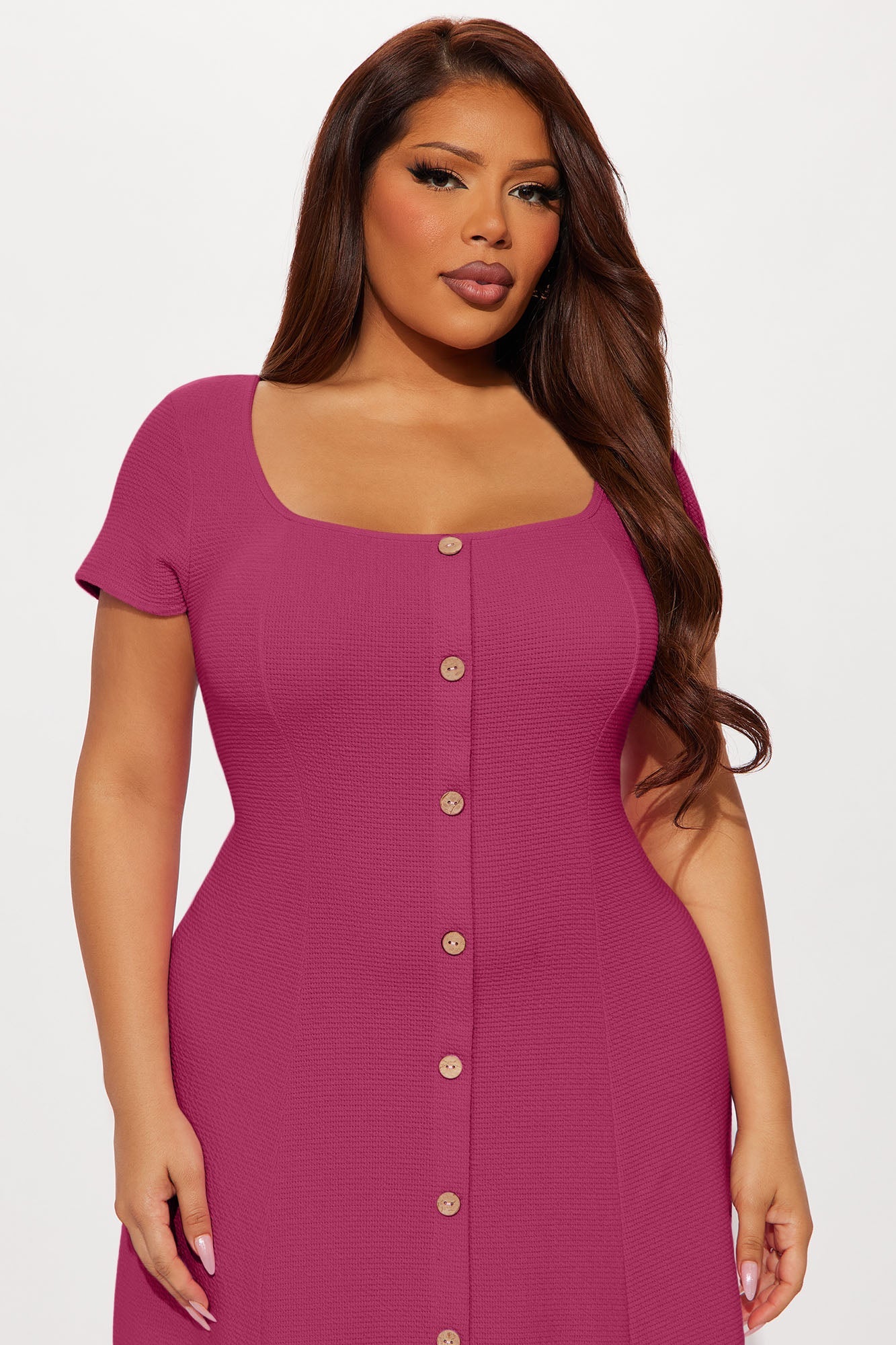 Just A Moment Scoop Neck Midi Dress - Magenta